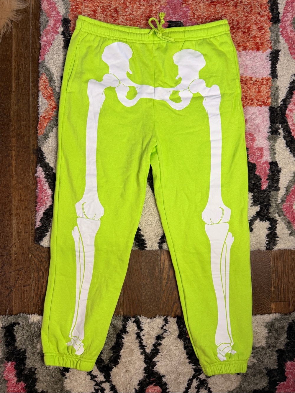 MIGHTY FINE NEON GREEN SKELETON JOGGER SWEATPANTS HALLOWEEN SKULLS PUNK SZ XL